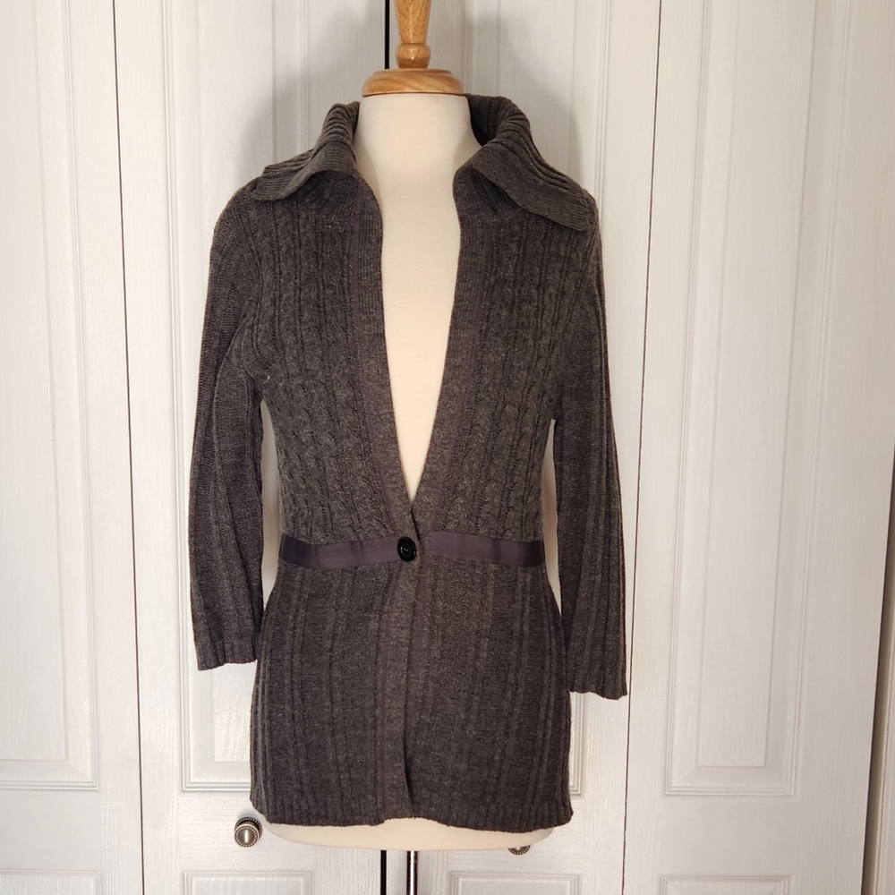 SO Wear It Declare It Gray Snap Front Closure Sweater.